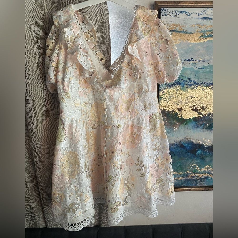 Curvy Sense Mini Dress Women Size 3X  Multicolored Light Lace Buttons